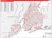 New York 5 Boroughs Metro Area Wall Map Red Line Style